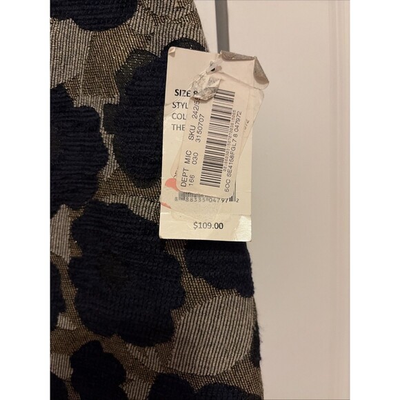 Sam Edelman Metallic Floral Jacquard Straight Pencil Mini Skirt 8 Navy Gold NWT - Picture 3 of 6